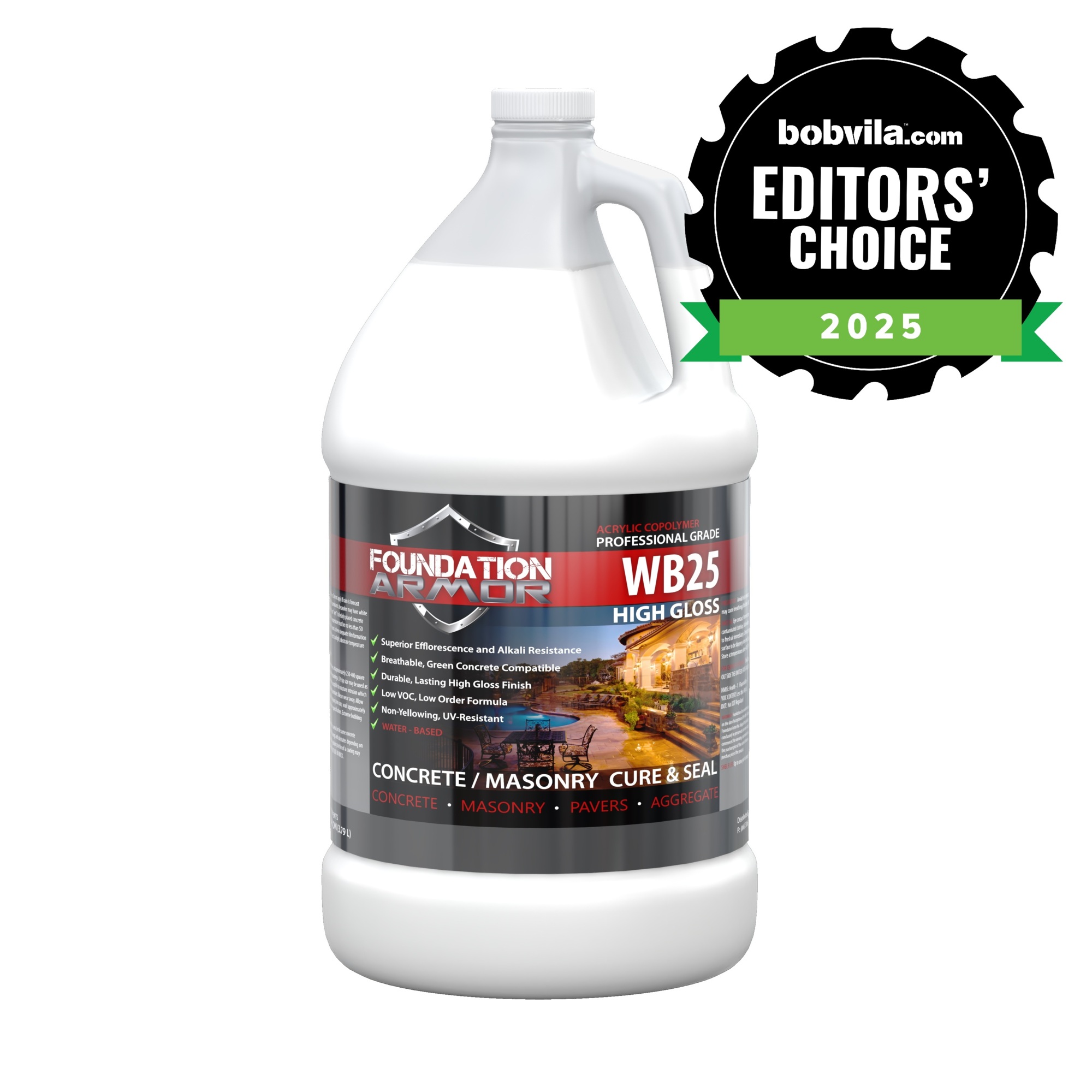Foundation Armor, High Gloss Water Based Acrylic Concrete Sealer, Container Size 1 Gallon, Color Clear, Application Method Sprayer or Roller, Model# WB251GAL